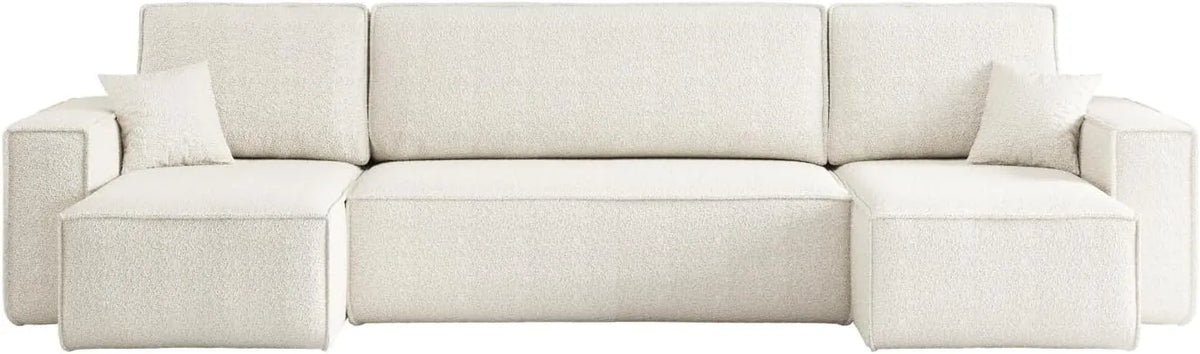 Canapé d'angle panoramique convertible en tissu bouclette pour 6 personnes - LOUNGITUDE Farah