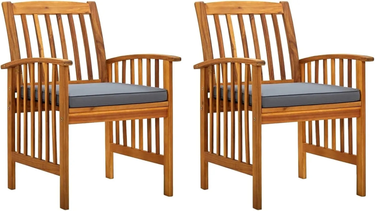 Ensemble de 2 chaises modernes en bois d'acacia avec coussins