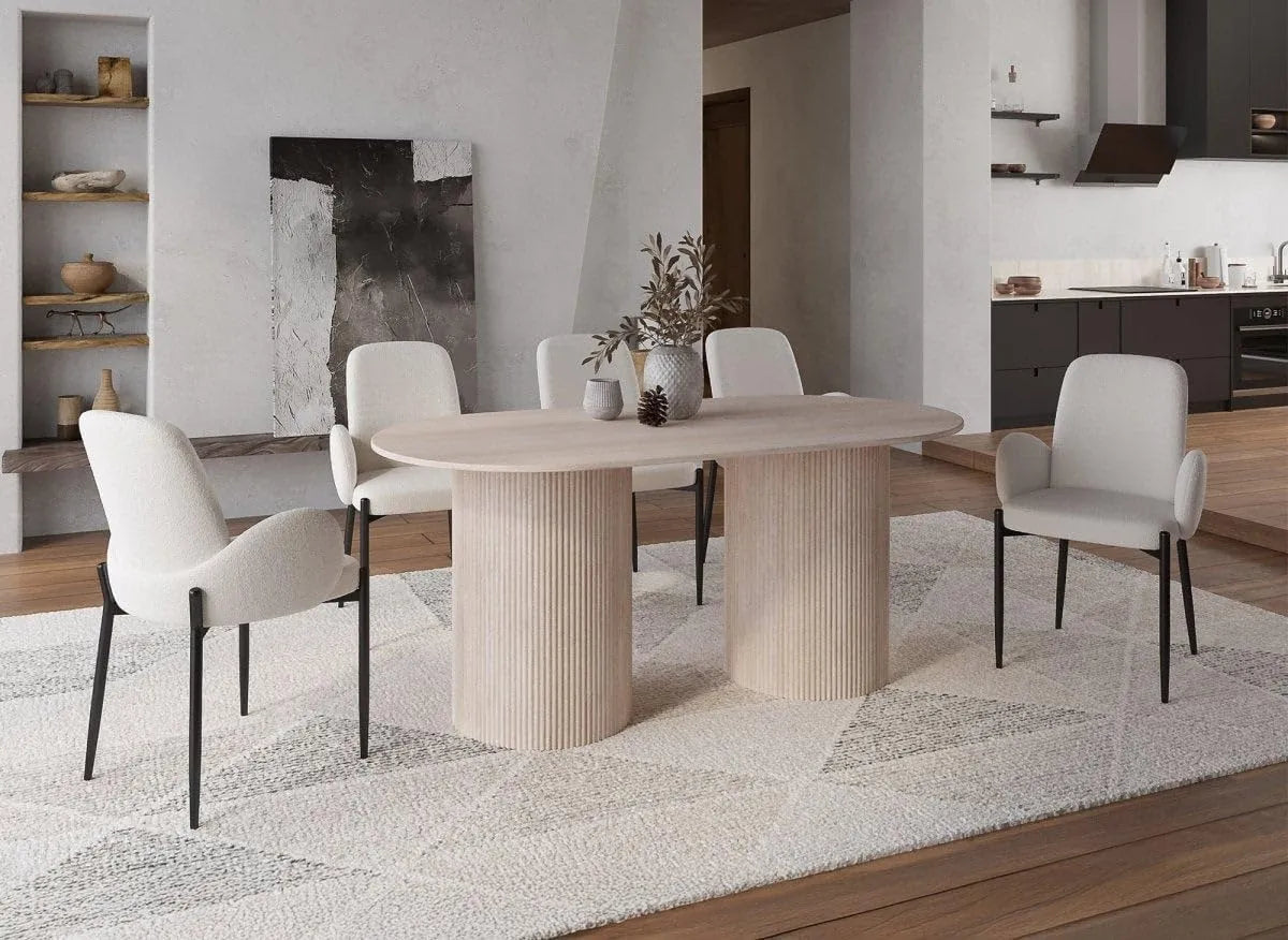 Table de Salle à Manger Ovale en Marbre Composite Beige pour 6 Personnes - DecoInParis