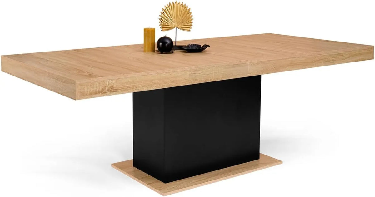 Grande Table à Manger Extensible Rectangle 8-12 Personnes Bois et Noir 200-250 cm