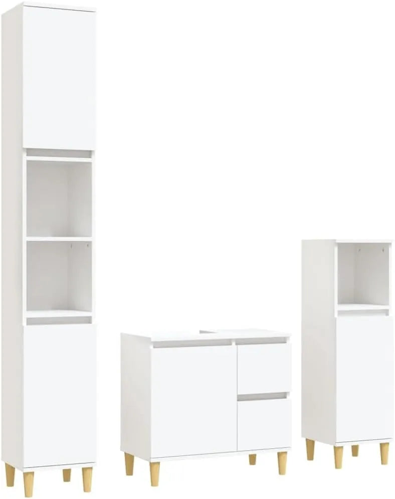 Ensemble de Meubles de Salle de Bain 3 Pièces, Blanc Scandinave