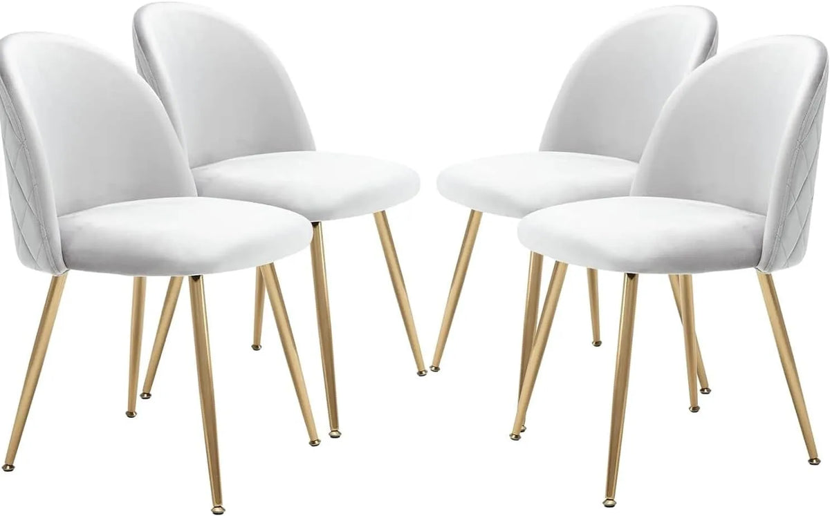Ensemble de 4 chaises de salle à manger en velours beige avec pieds dorés en métal