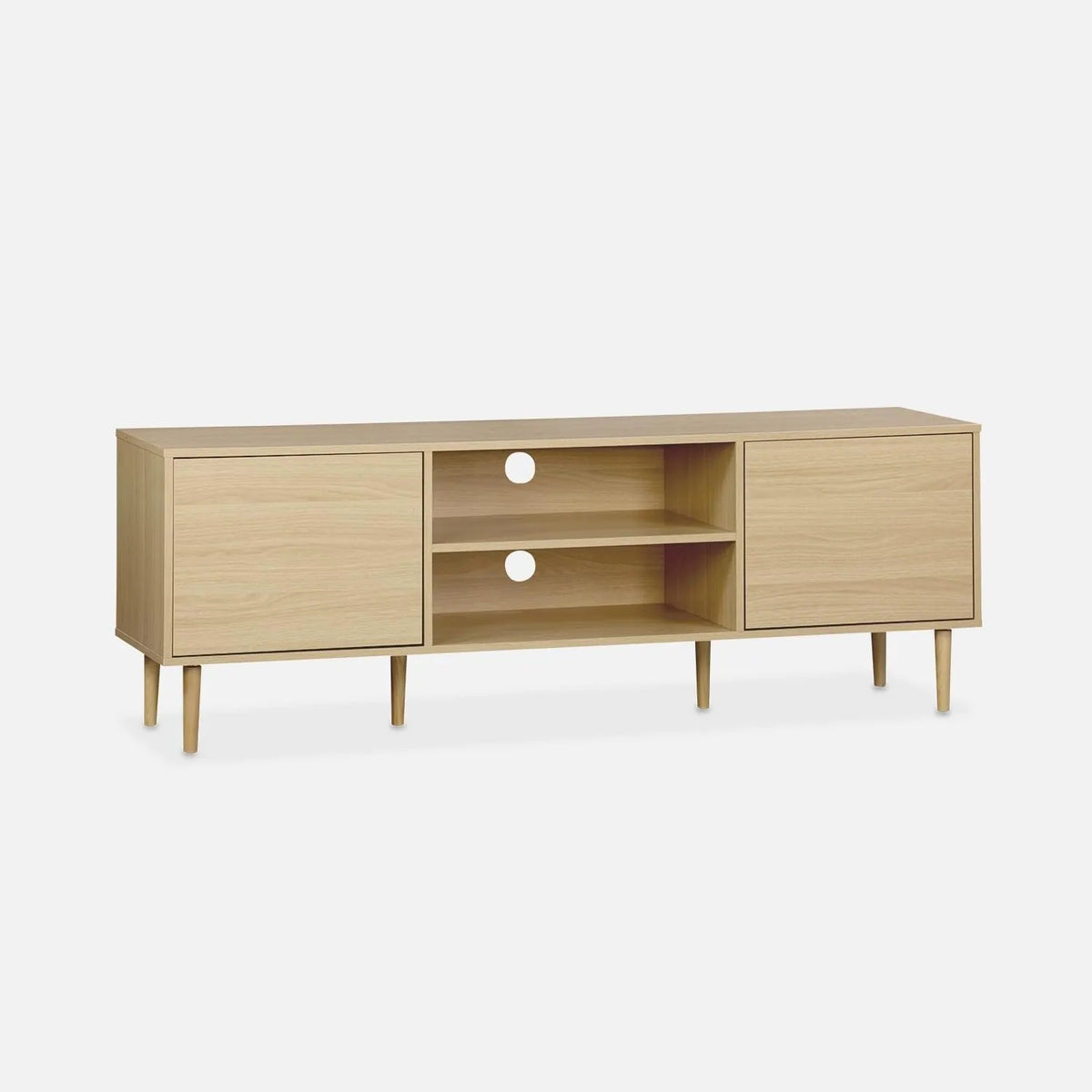 Meuble TV en Bois Mika avec Rangement, 2 Portes et 3 Étagères, 160x40x56 cm