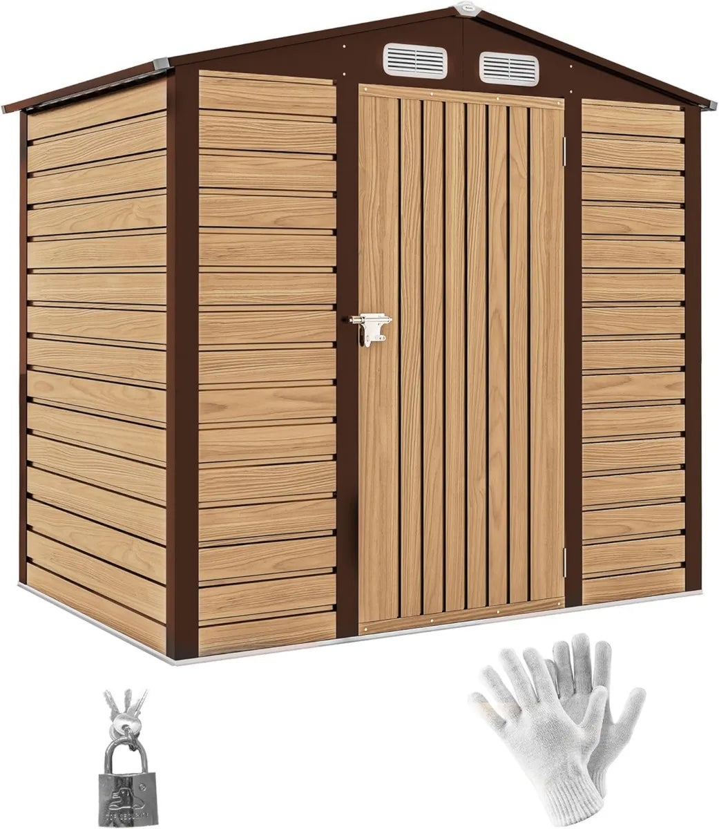 Abris de Jardin en Métal 2,27 m², Construction Robuste en Acier Galvanisé, avec Ventilation et Sécurité, 190x131x188 cm, Couleur Chêne