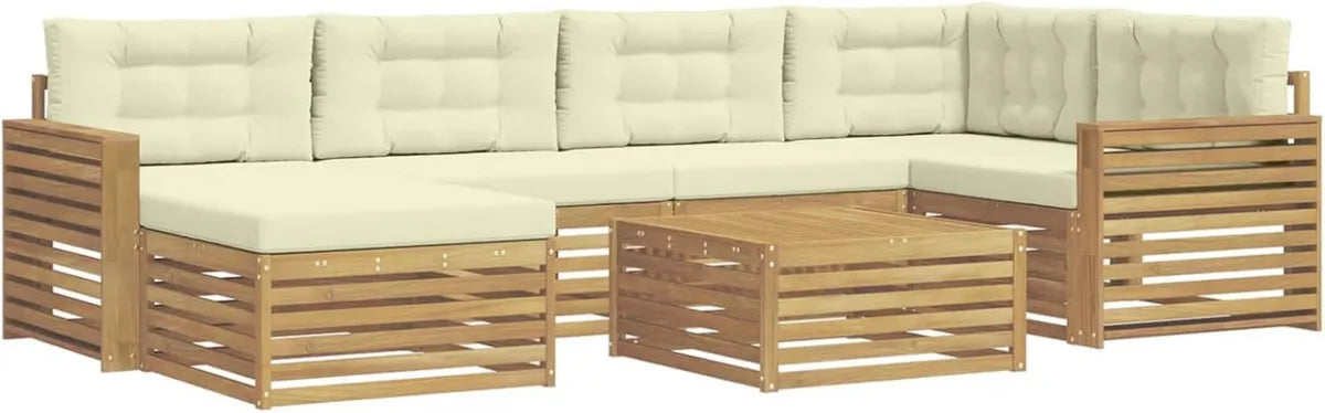 Ensemble Salon de Jardin Moderne 7 pcs - Blanc & Crème, Modulable et Résistant