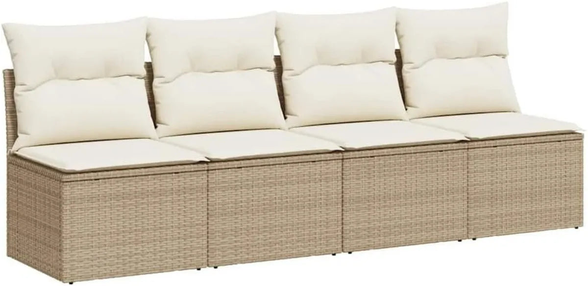 Ensemble de Salon de Jardin 4 Places avec Coussins, Meuble de Patio en Résine Tressée, Beige