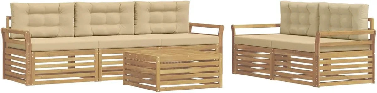 Ensemble de Salon de Jardin Moderne 6 Pièces Blanc et Beige