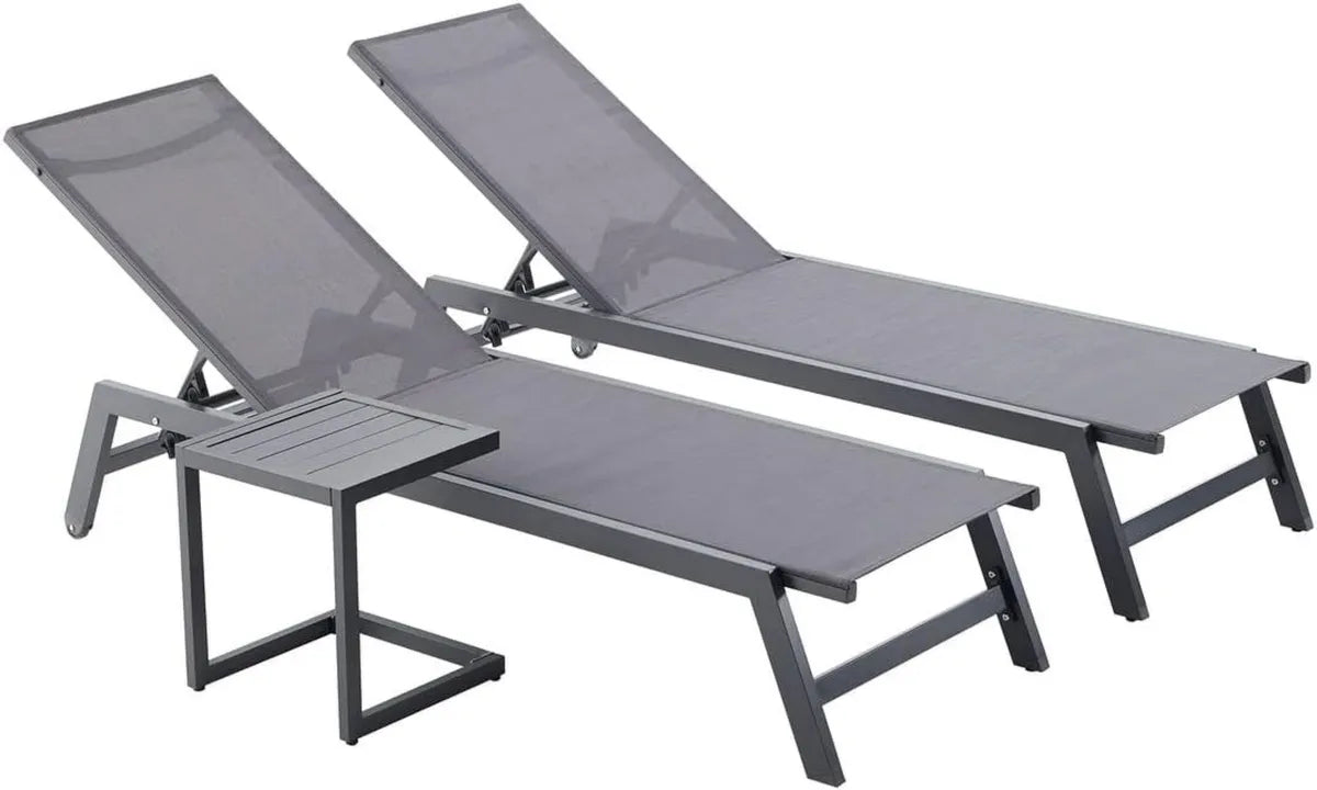 Ensemble de 2 Chaises Longues Inclinables avec Table - Prato Gris et Noir