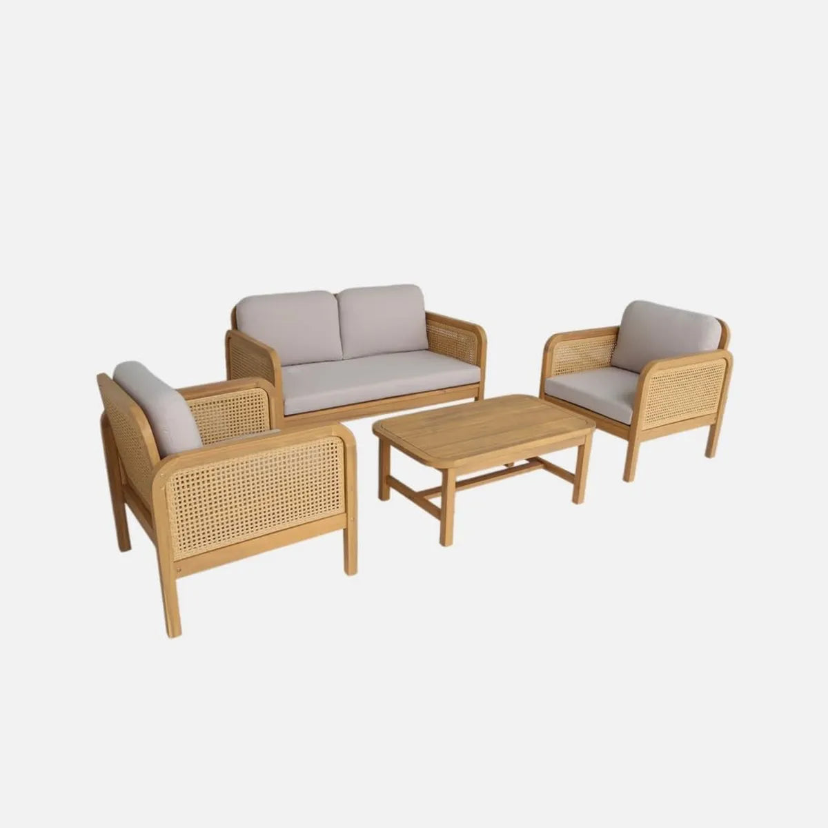 Ensemble de Jardin en Bois d'Acacia et Rotin pour 4 Personnes - Naturel