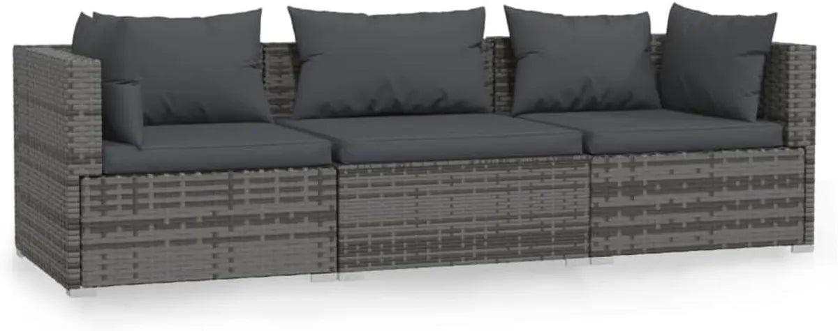 Canapé d'Extérieur en Résine Tressée Gris avec Coussins - 3 Places