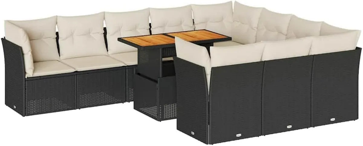 Ensemble de Salon de Jardin en Résine Tressée Noir 11 Pièces avec Coussins