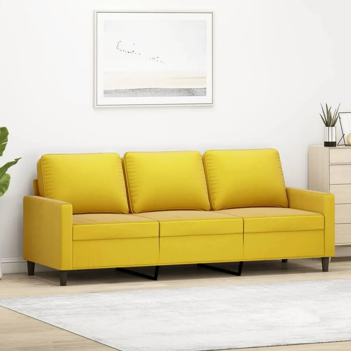 Canapé 3 Places en Velours Jaune 180 cm - Convertible pour Salon et Terrasse