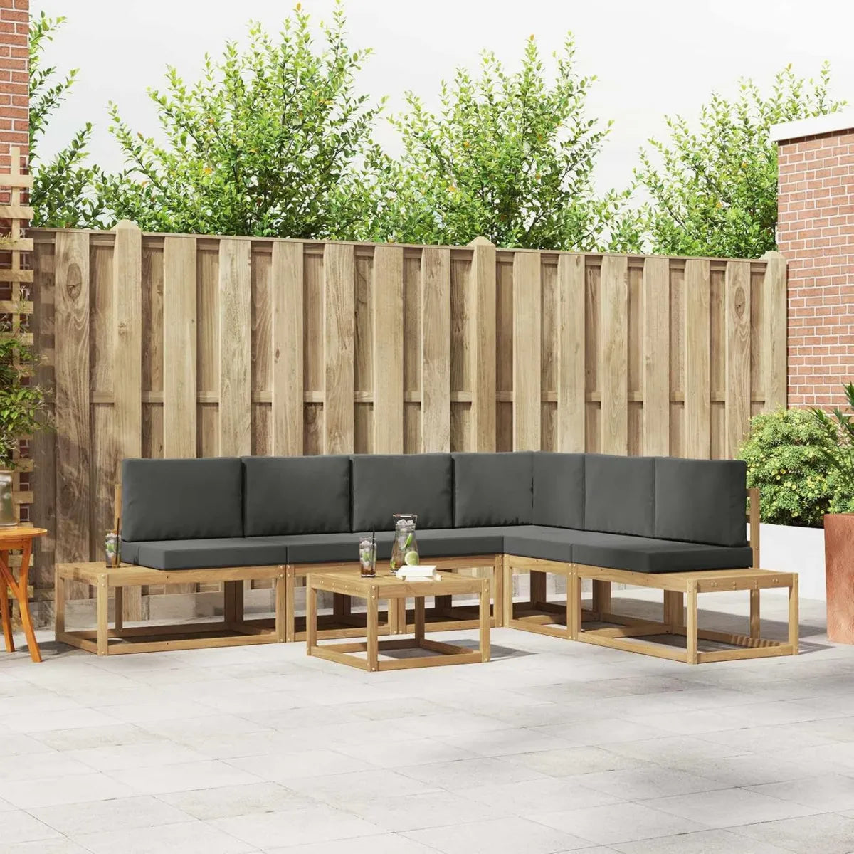 Set de Salon de Jardin Modulable 5 Pièces avec Coussins Blancs et Anthracite, Structure Robuste pour Terrasse, Patio, Balcon ou Véranda