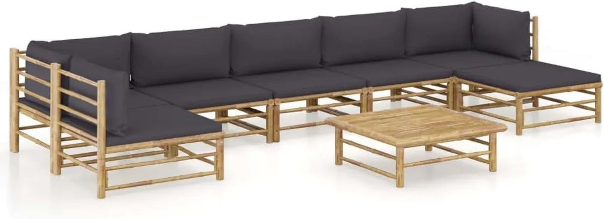 Ensemble de Jardin Modulaire 8 Pièces en Bambou avec Coussins Gris pour Terrasse et Balcon