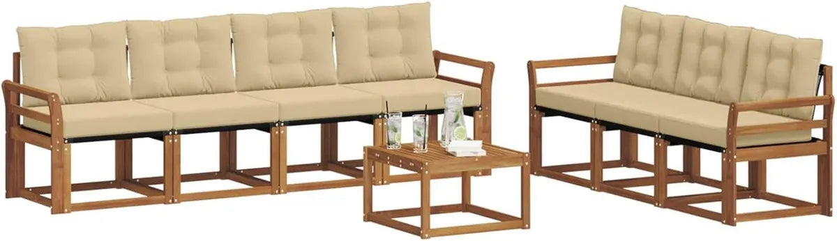 Ensemble de Sofa Extérieur 8 Pièces en Rotin Naturel et Coussin Beige - Mobilier de Jardin Moderne et Confortable