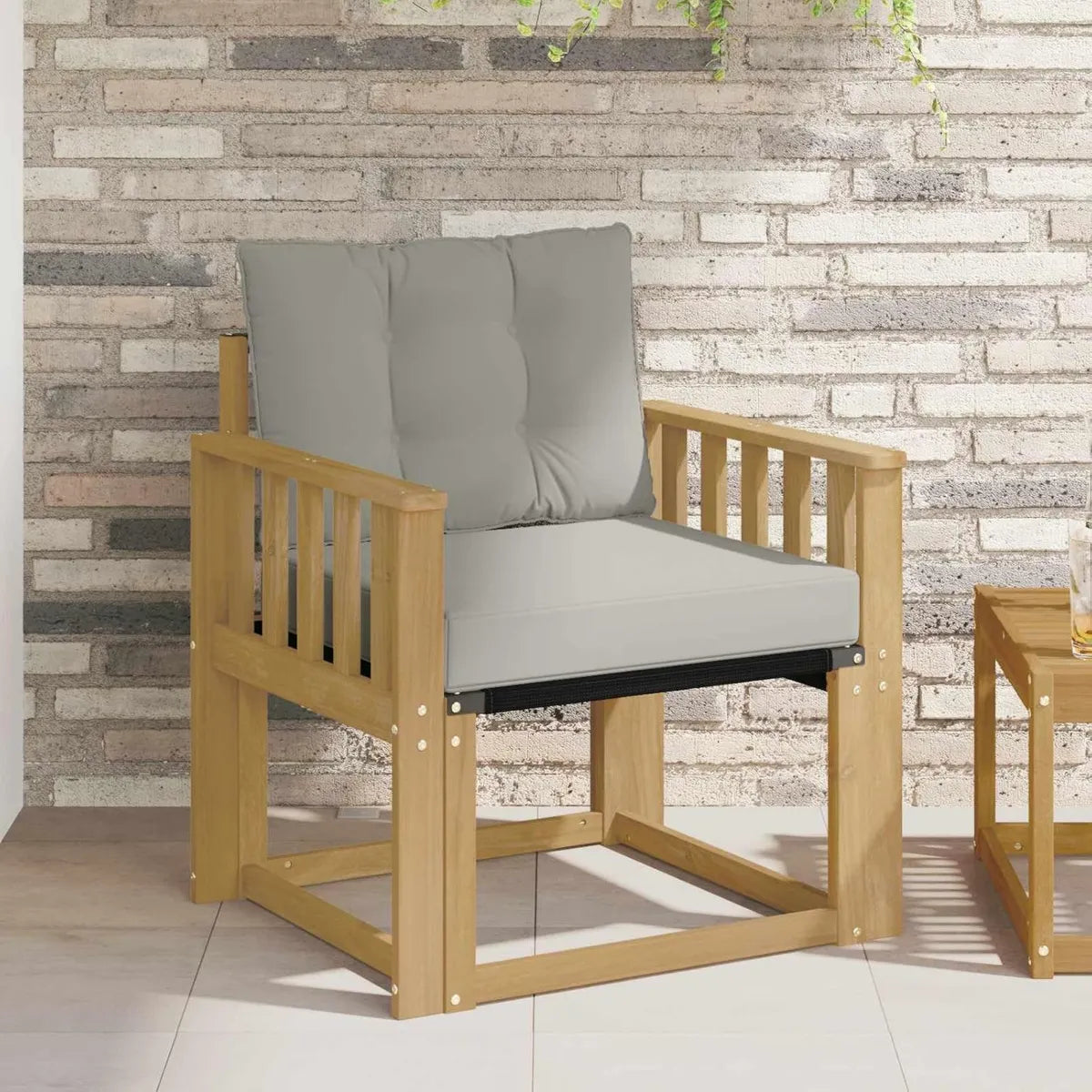 Canapé d'extérieur modulable en acacia et textilène blanc avec coussins imperméables