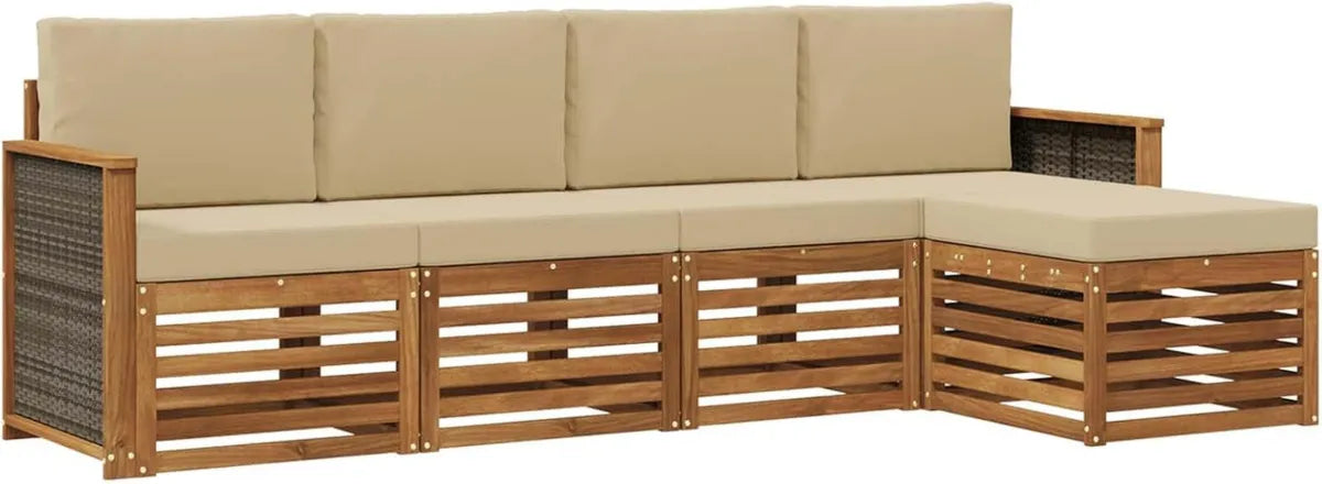 Ensemble de Canapés d'Extérieur 5 Pièces avec Coussin, Naturel et Beige, Mobilier de Jardin Moderne