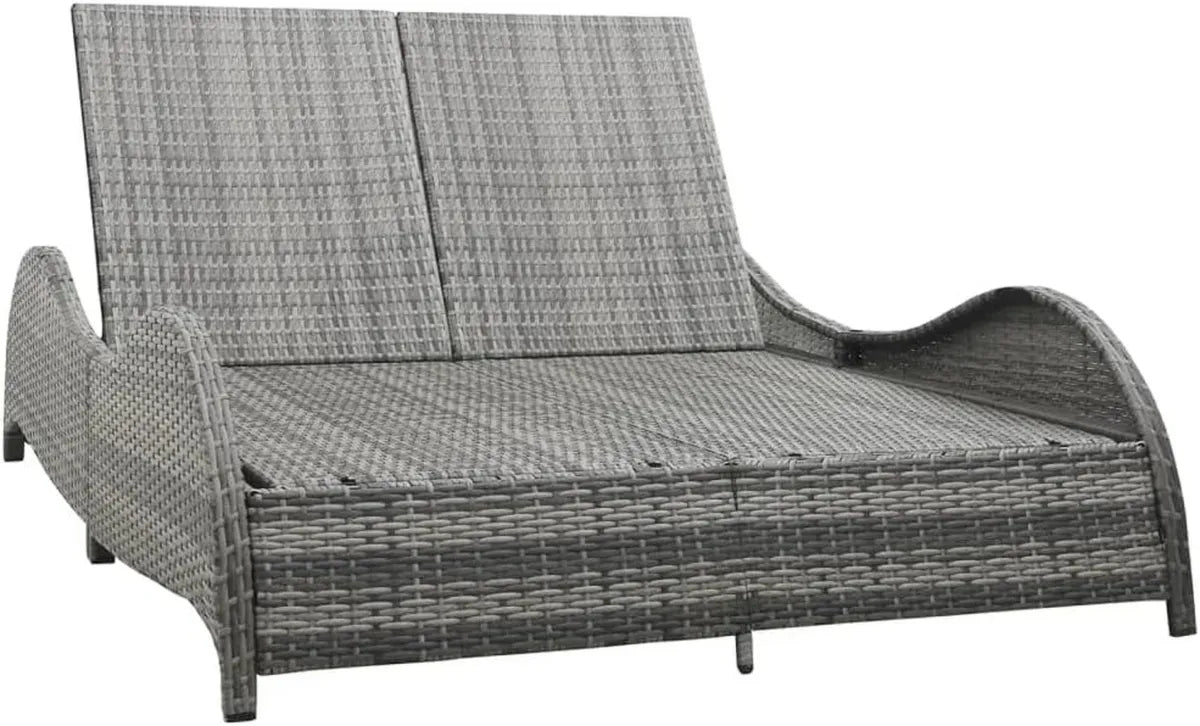 Transat Double en Résine Tressée Anthracite avec Coussin et Dossier Réglable pour Jardin, Terrasse et Piscine