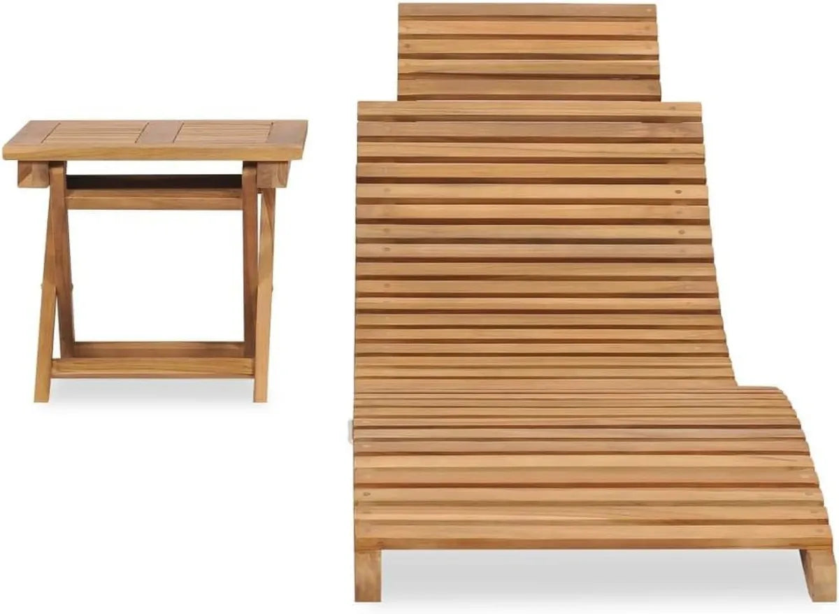 Chaise Longue Pliable en Teck avec Table Intégrée pour Jardin