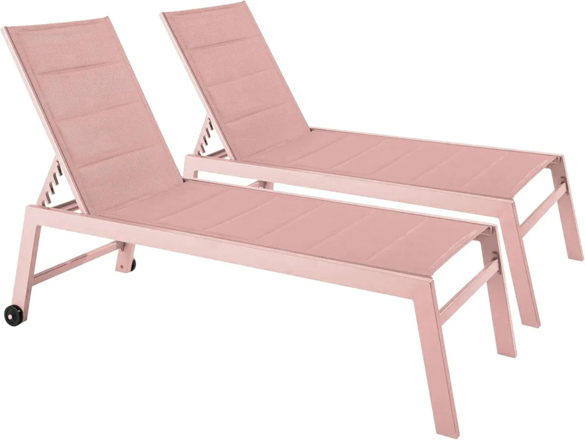 Oviala Set de Transats en Aluminium et Toile Rose Poudré - Lot de 2