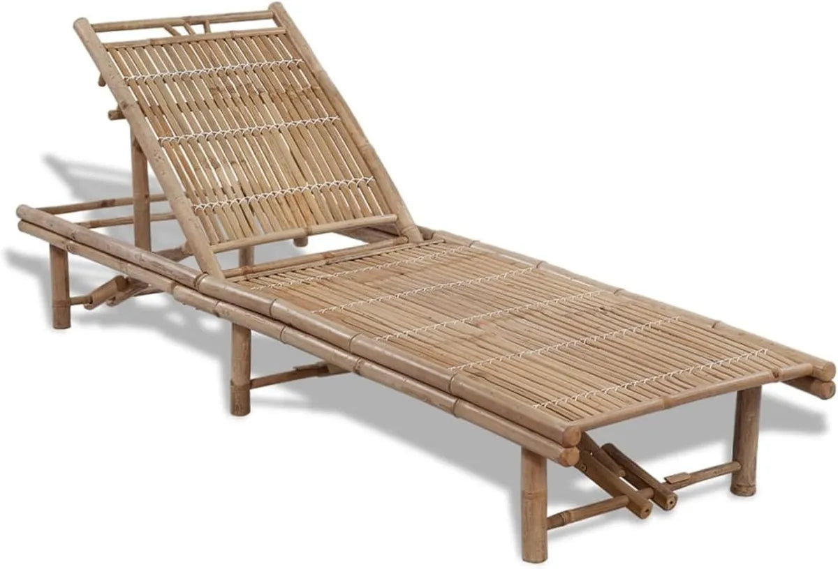 Chaise Longue en Bambou pour Jardin et Piscine, Transat Inclinable Relax