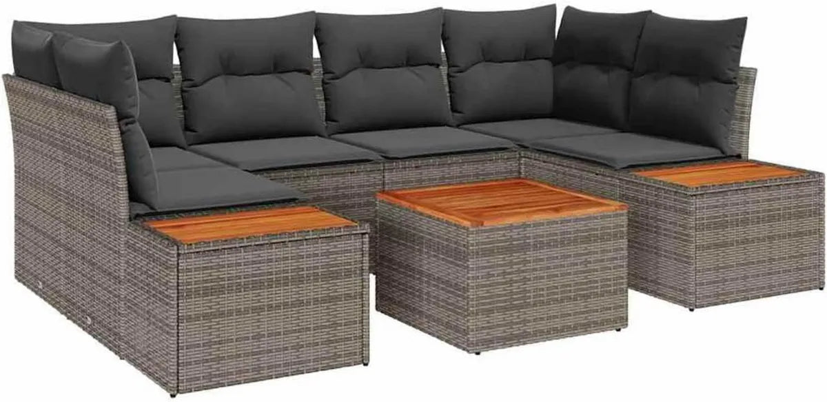 Ensemble de Salon de Jardin 6 pcs en Rotin Synthétique Gris avec Coussin