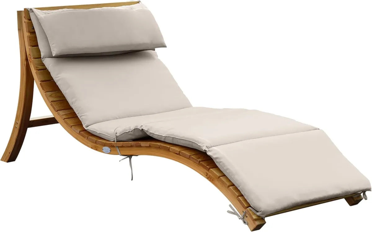 Chaise Longue de Jardin en Bois Beige avec Pare-Soleil et Coussin Résistants