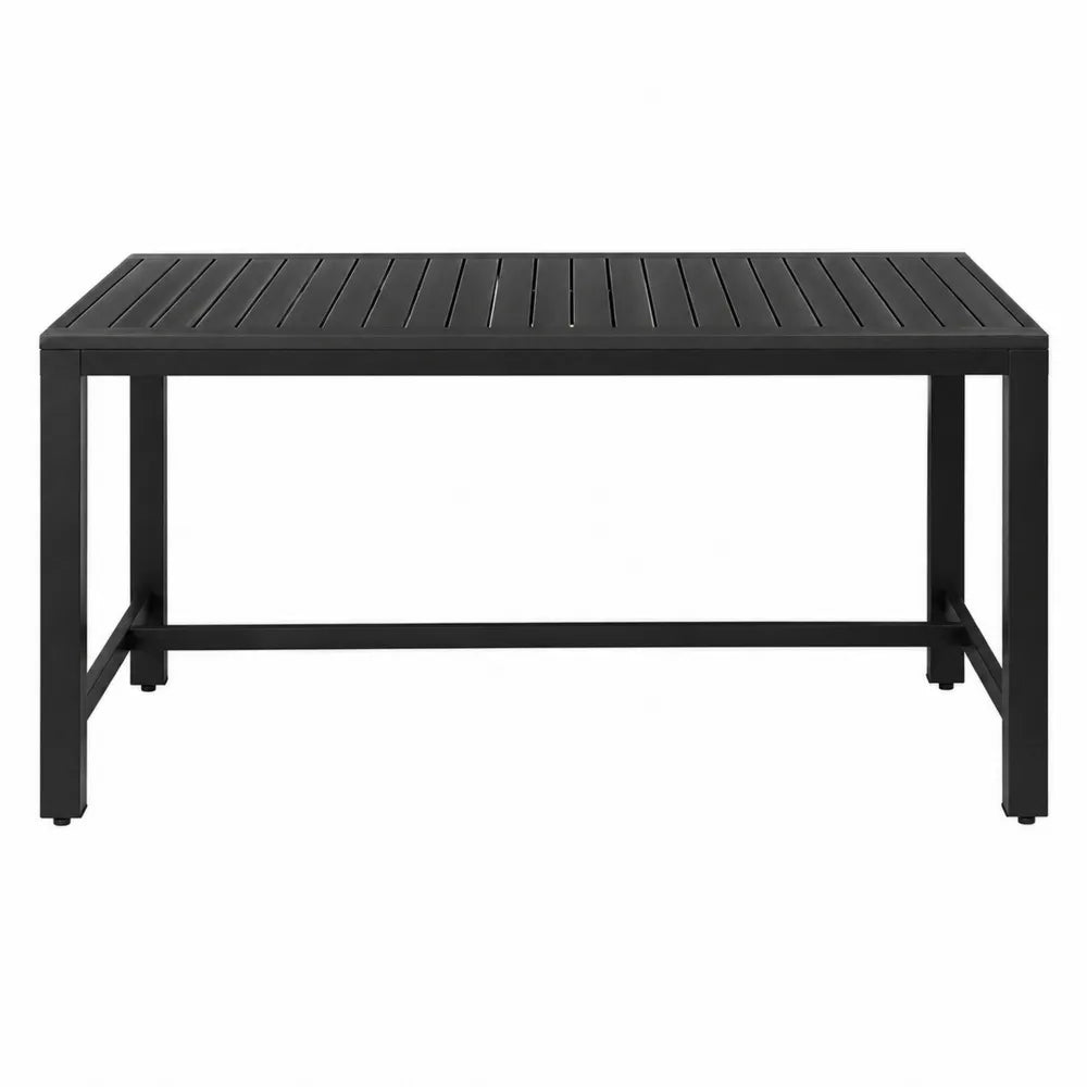 Table de jardin rectangulaire 150 x 90 x 75 cm en aluminium et acier thermolaqué noir à plateau à lattes