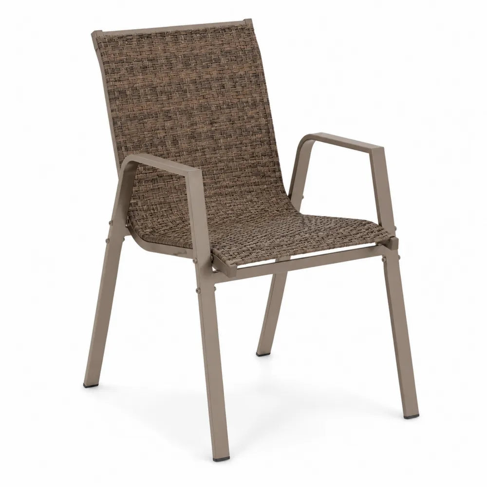 Fauteuil de jardin avec accoudoirs en aluminium taupe résine tressée PE brun 57 cm x 64 cm x 88 cm