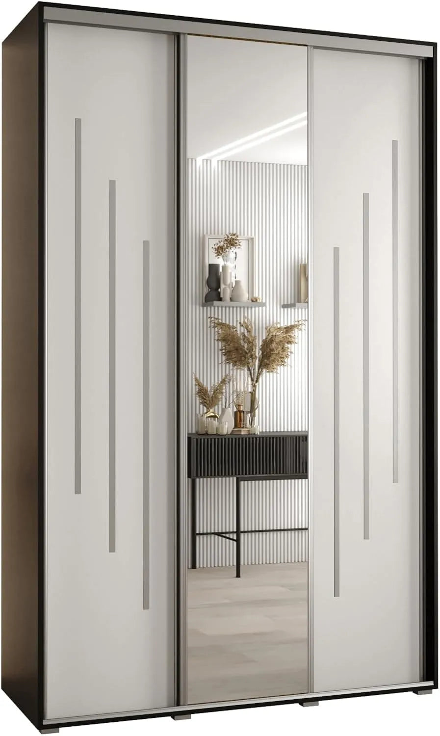 Armoire de rangement – avec rangement, avec Bibliothèque et étagère de rangements, 3 Portes, 205, 2 × 160 × 45 cm, noir, avec étagères