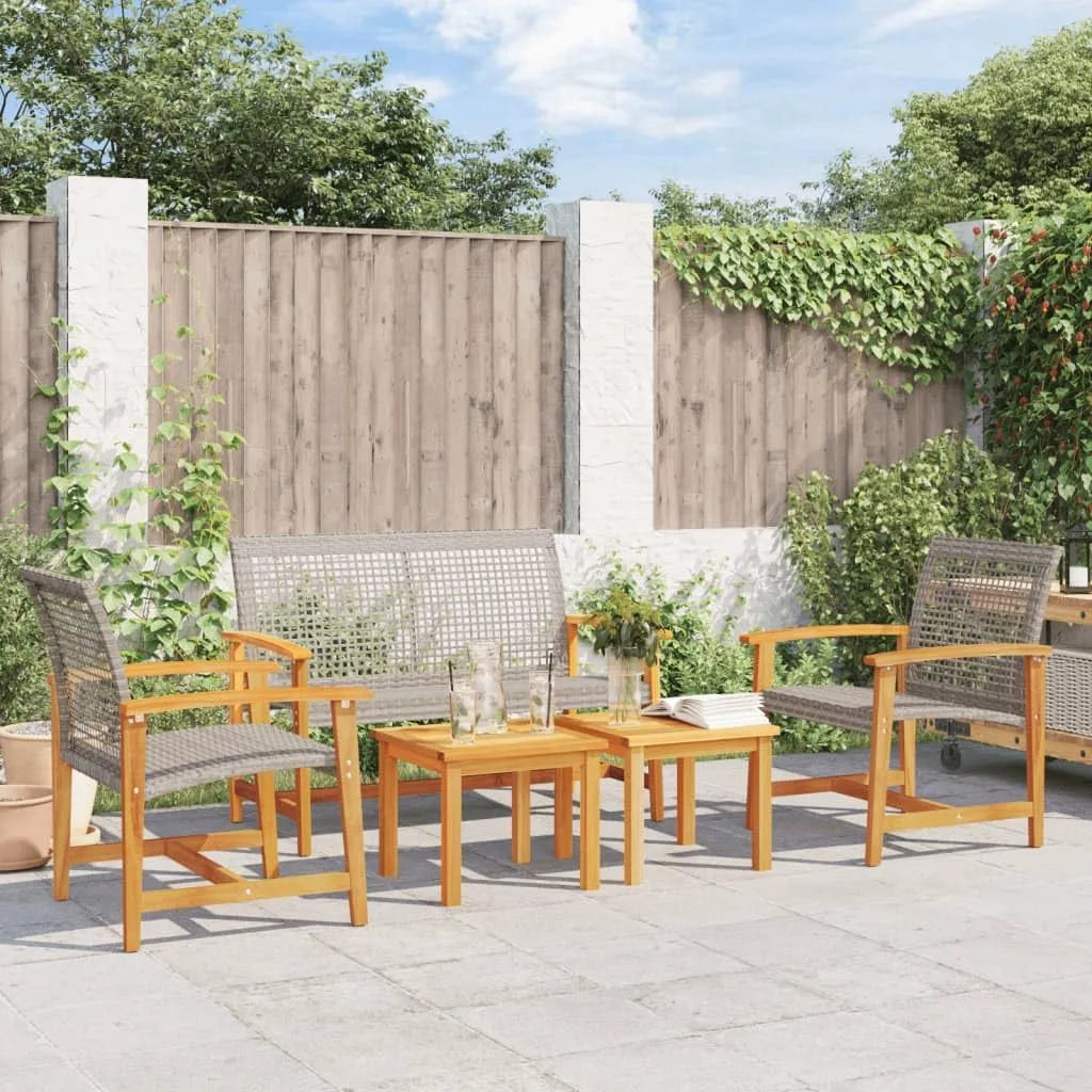 Salon de jardin et ensemble lounge — en bois, 5 pièces, 110 kg, gris, en résine tressée