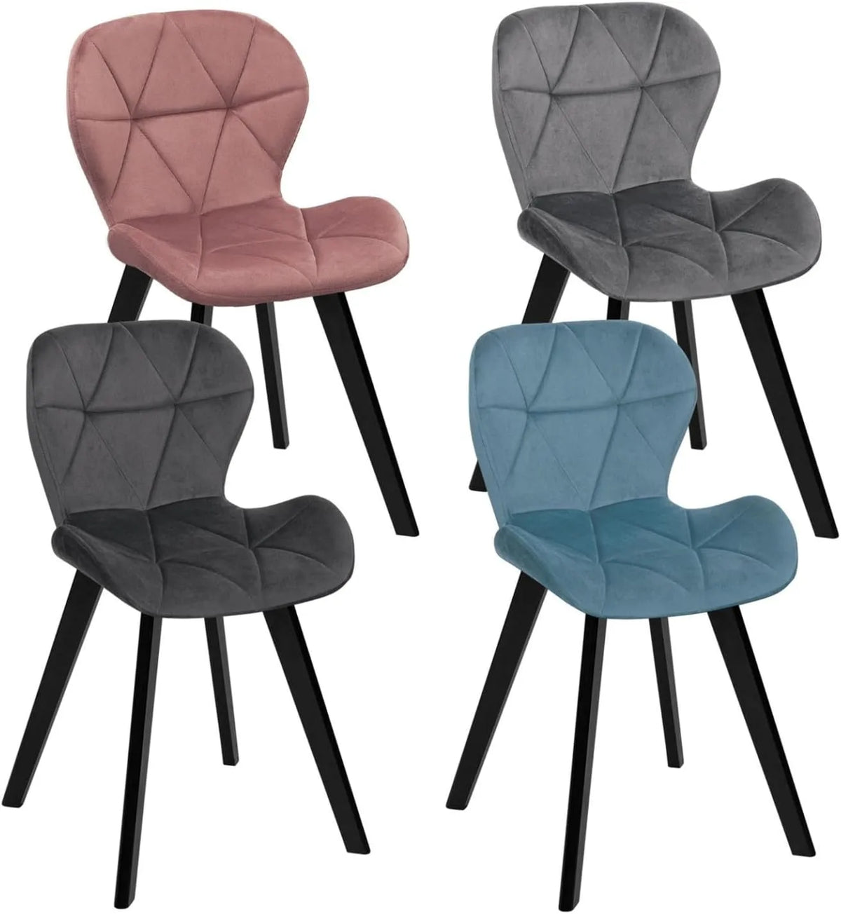 Chaise: ROBINE, Lot de 4, gris, revêtement en velours