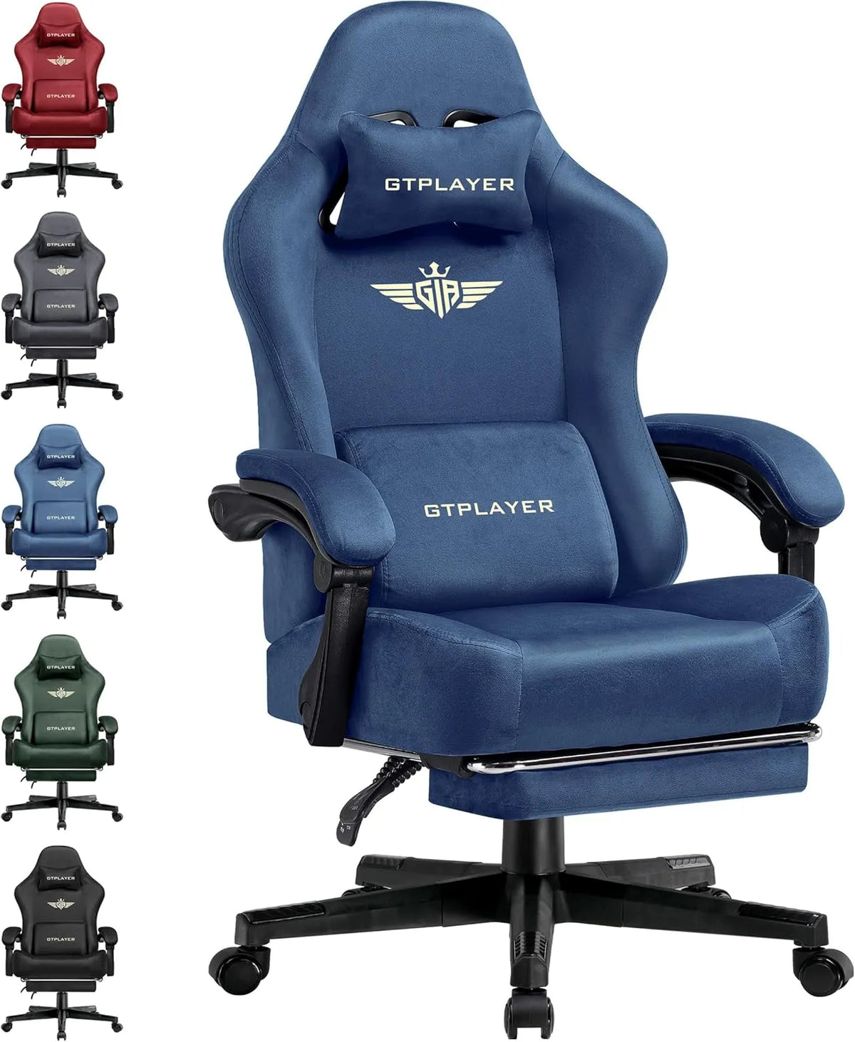 Chaise – respirant, revêtement en tissu, avec dossier, pour gaming, bleu, extensible, réglable
