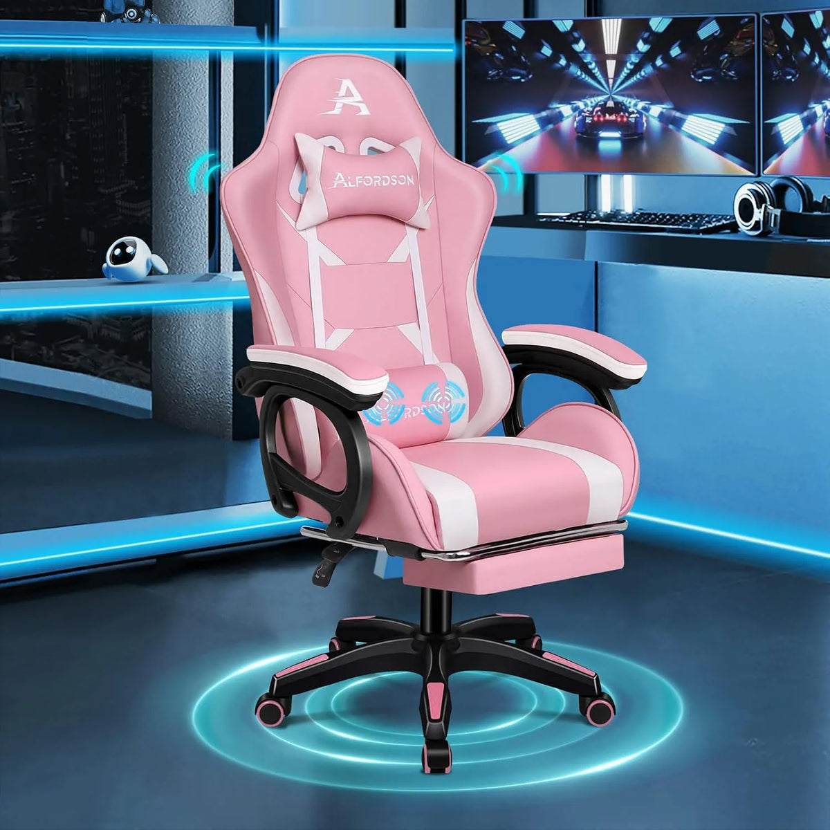 Bureau et table informatique: avec dossier, pour gaming, réglable, rose, inclinable