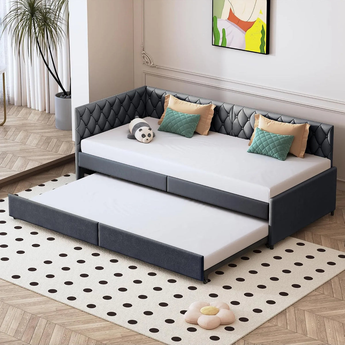 Canapé convertible et canapé-lit – convertible, 2 Places, 90 × 200 cm, gris, extensible, revêtement en velours