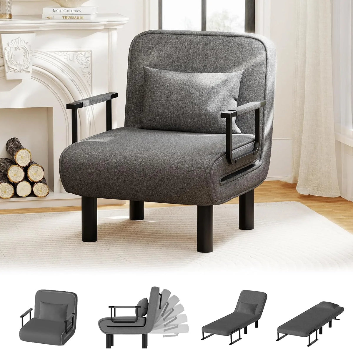 Canapé convertible et canapé-lit — avec bureau, convertible, avec dossier, avec coussins, 1 Place, gris, réglable