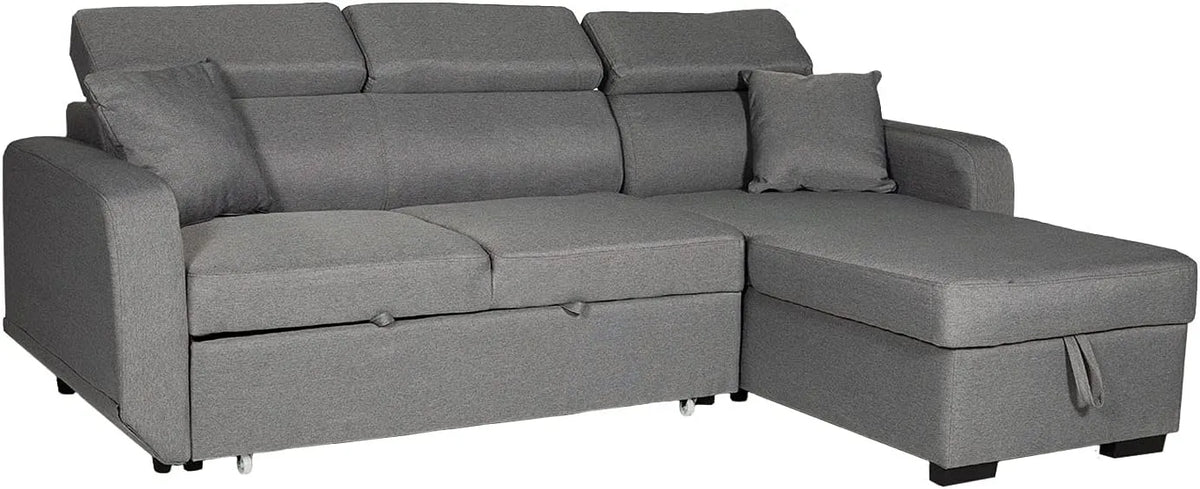 Canapé d'angle et canapé panoramique — réversible, revêtement en tissu, avec rangement, convertible, 3 Places, gris, avec rangement intégré