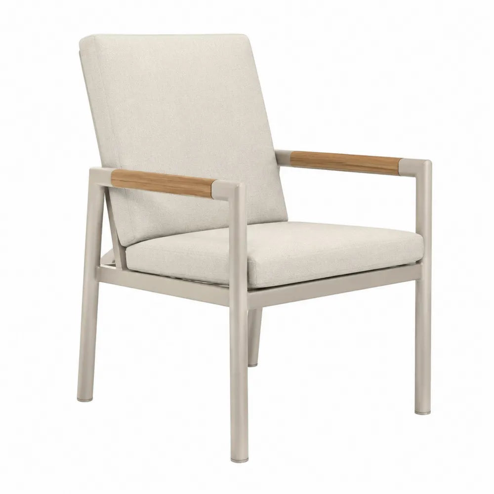 Chaise de jardin avec accoudoirs en aluminium beige et bois naturel 62 x 72 x 91 cm