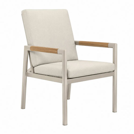 Chaise de jardin avec accoudoirs en aluminium beige et bois naturel 62 x 72 x 91 cm