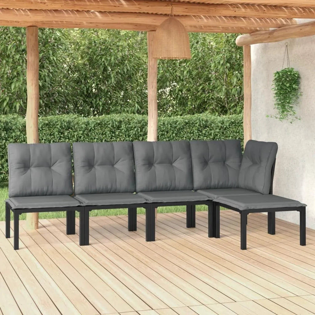 Salon de jardin et ensemble lounge: modulaire, avec coussins, résistant aux intempéries, 5 pièces, gris, en résine tressée