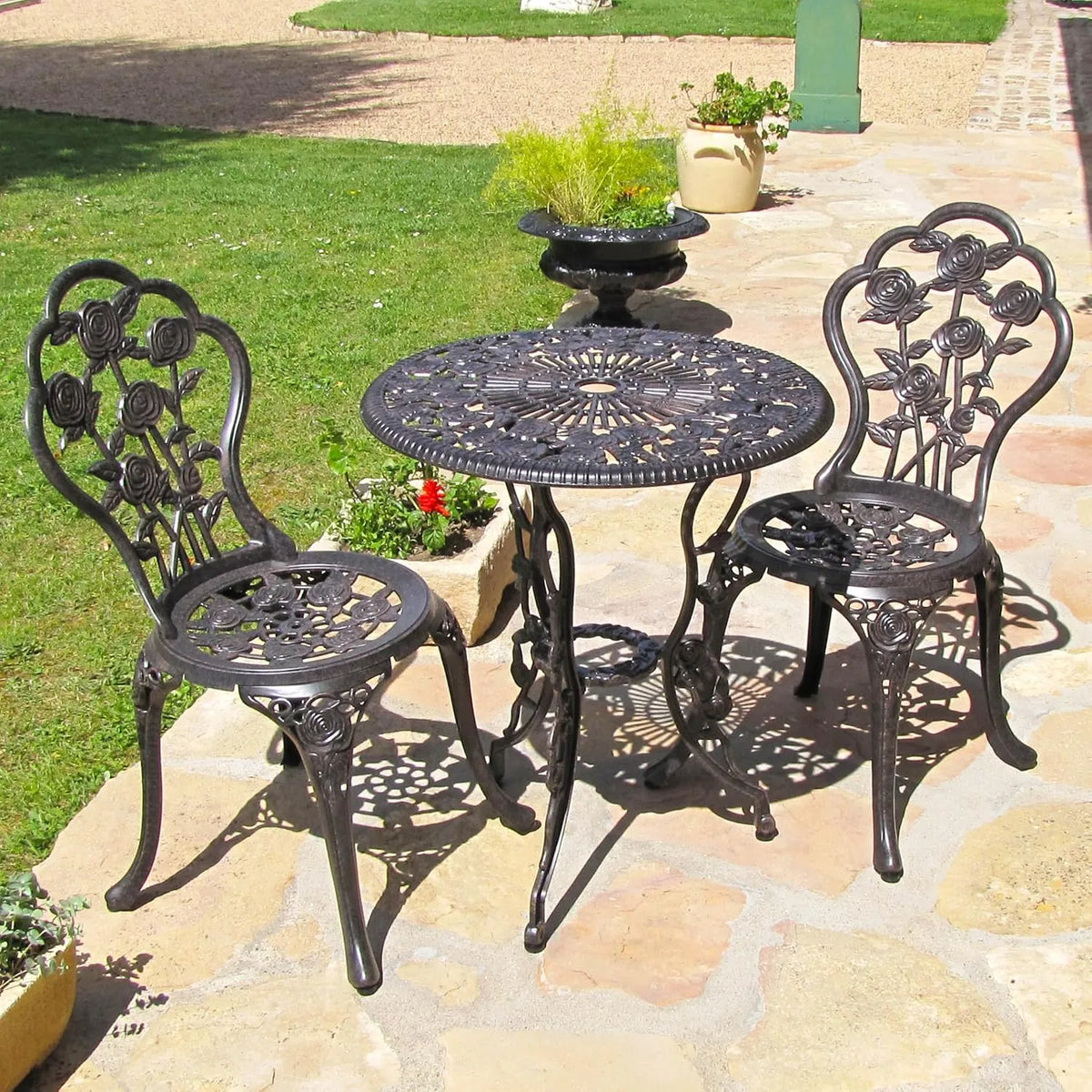 Lazy Susan Ensemble de Meubles de Jardin Rond 2 Places – résistant aux intempéries, en aluminium, 3 Pièces
