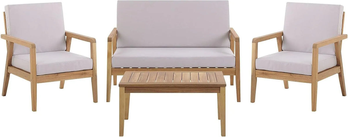 Salon de jardin et ensemble lounge — en bois, avec coussins, gris