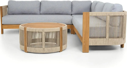 Salon de jardin et ensemble lounge — Praia, en bois, avec coussins, 5 Places, gris