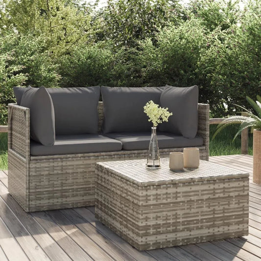 Salon de jardin et ensemble lounge — avec coussins, 3 pièces, 22.8 KG, gris