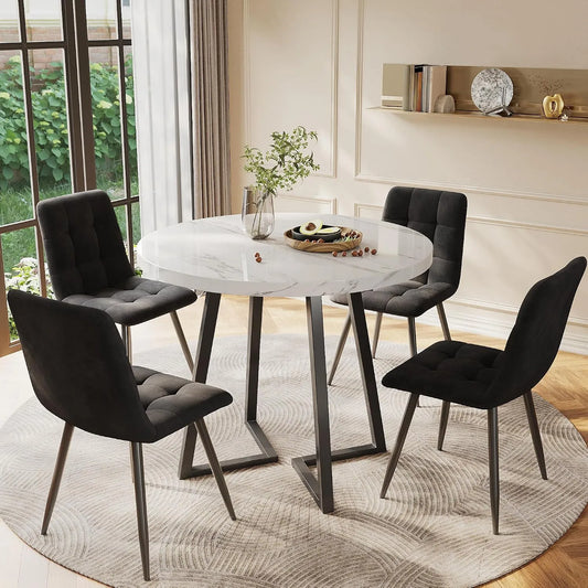 Table à manger et table de salle à manger – en métal, 5 pièces, 80 cm, revêtement en velours