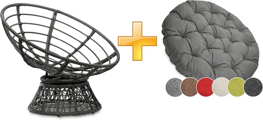Sunnypillow Fauteuil Papasan Pivotant 360°: avec coussins, 120 cm, gris, en résine tressée