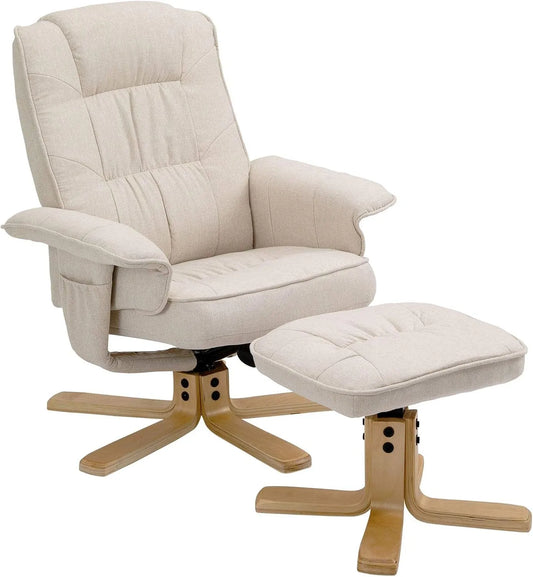 Fauteuil et chaise rembourrée de Relaxation Charly avec Repose-Pieds Pouf — revêtement en tissu, avec dossier, réglable, beige, inclinable