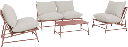 Salon de jardin et ensemble lounge: en acier, 4 Places, beige
