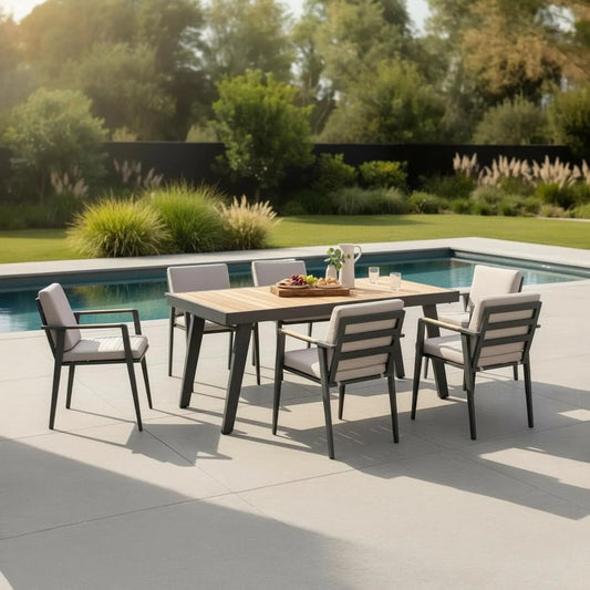 Ensemble Repas en Aluminium et en Teck LOVY 1 Table
