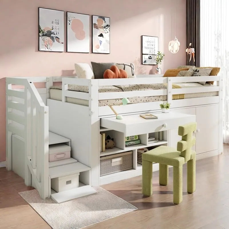 Lit superposé et lit mezzanine: pour enfant, avec rangement, avec tiroirs, avec escalier, 2 Places, 90 × 200, blanc